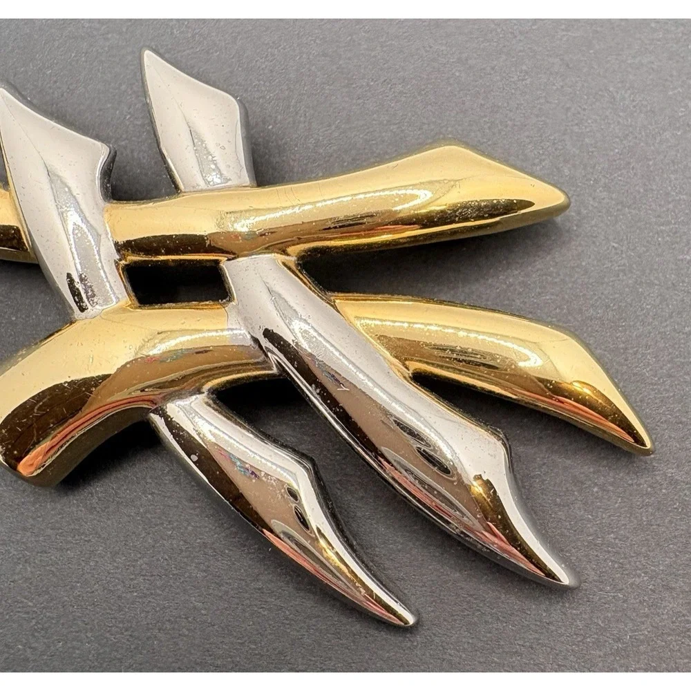 Vintage Piscitelli Woven Silver & Gold Tone Brooch Modernist Bold 3